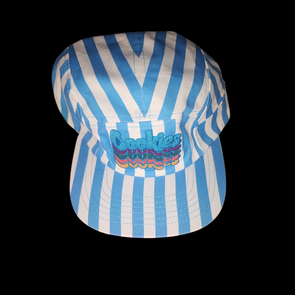 Brand New Cookies Blue and White Striped Cap With Zipper Pocket